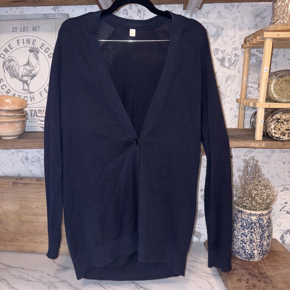 Luxury Cotton Silk Long Grannycore Women's Black Cardigan Size L Cottagecore